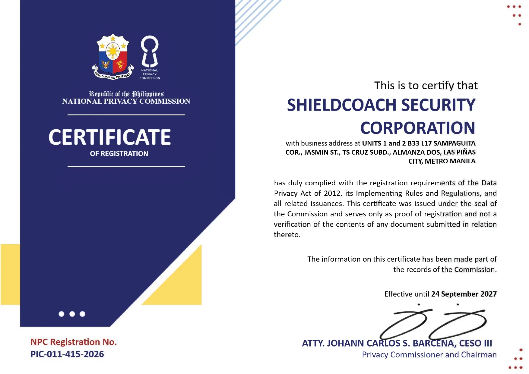 ShieldCoach Renews NPC Registration Through September 2027 — image 1