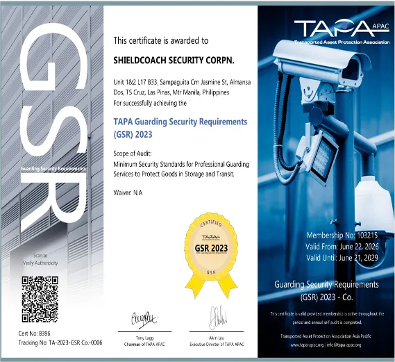 TAPA GSR 2023 certificate, valid to June 2029